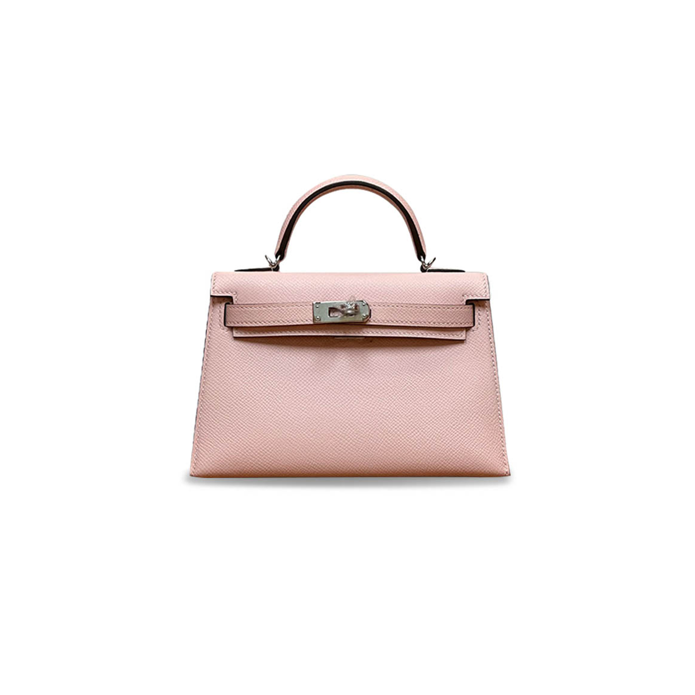 H**mes mini kelly ii epsom 3q cherry blossom pink silver buckle (19*12*5.5cm)